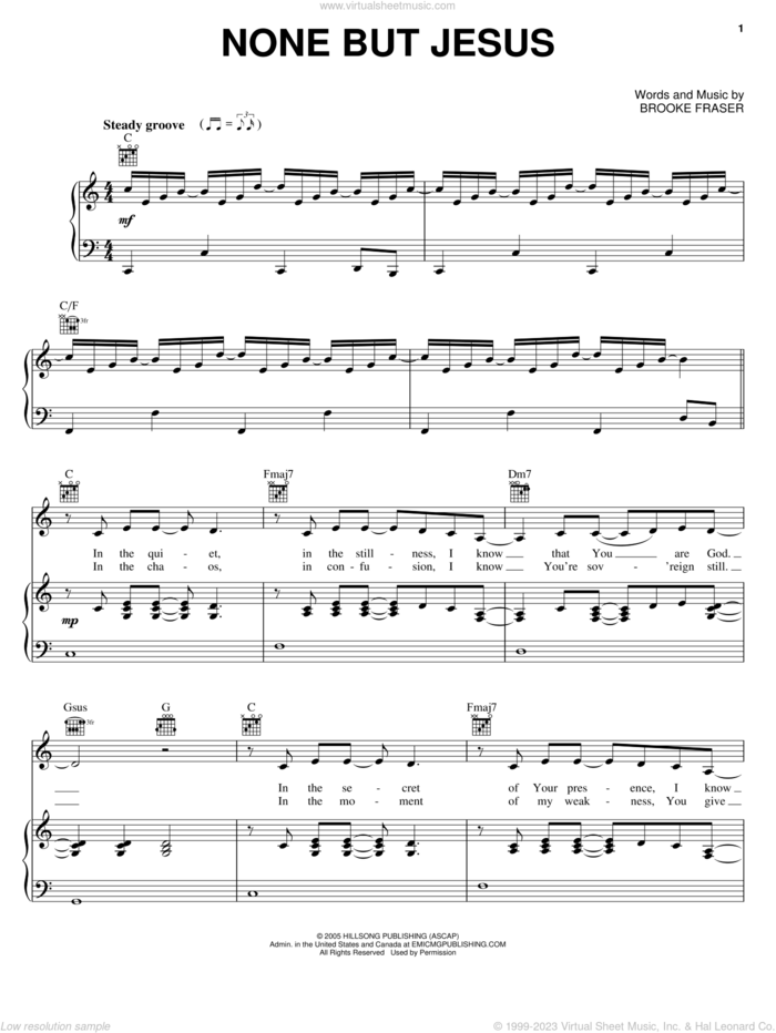 None But Jesus sheet music for voice, piano or guitar by Christy Nockels and Brooke Fraser, intermediate skill level