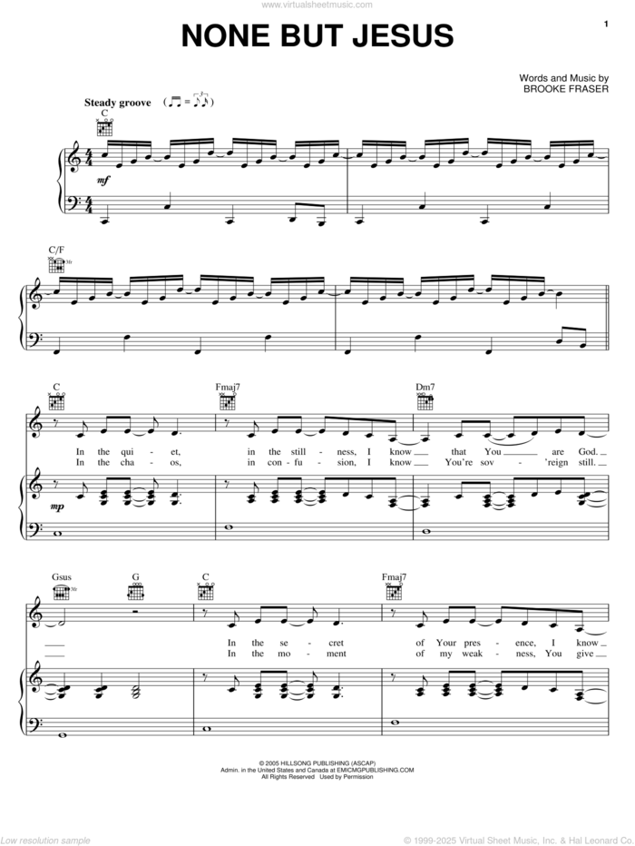 None But Jesus sheet music for voice, piano or guitar by Christy Nockels and Brooke Fraser, intermediate skill level