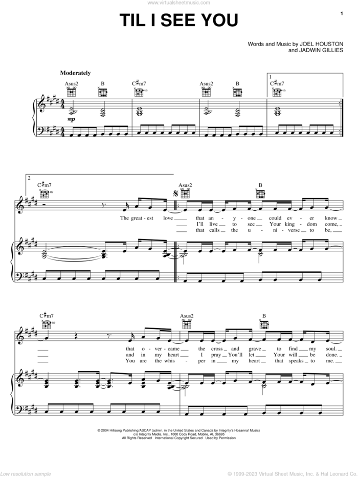 Til I See You sheet music for voice, piano or guitar by Hillsong United, Hillsong London, Jadwin Gillies and Joel Houston, intermediate skill level