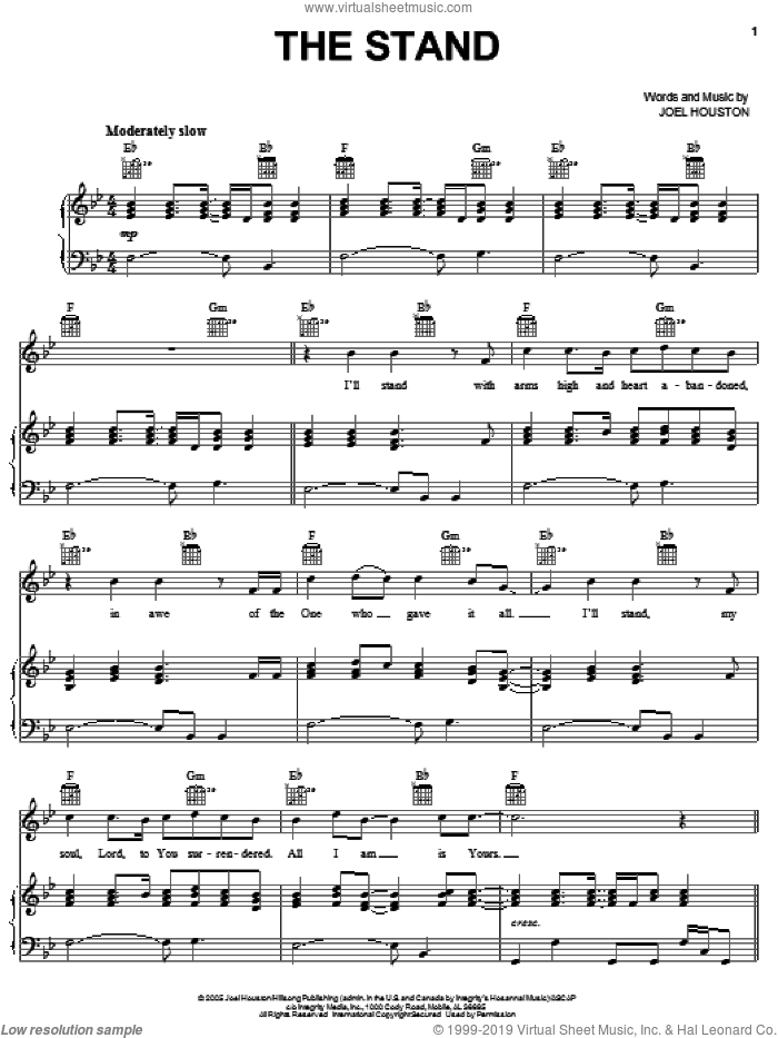 The Stand sheet music for voice, piano or guitar by Joel Houston and Michael W. Smith, intermediate skill level