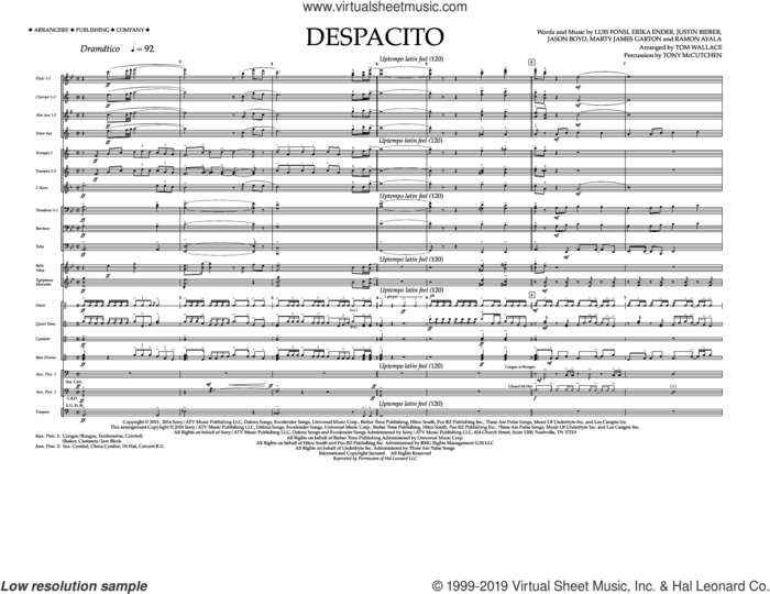 Despacito (arr. Tom Wallace) (COMPLETE) sheet music for marching band by Tom Wallace, Erika Ender, Luis Fonsi, Luis Fonsi & Daddy Yankee feat. Justin Bieber and Ramon Ayala, intermediate skill level
