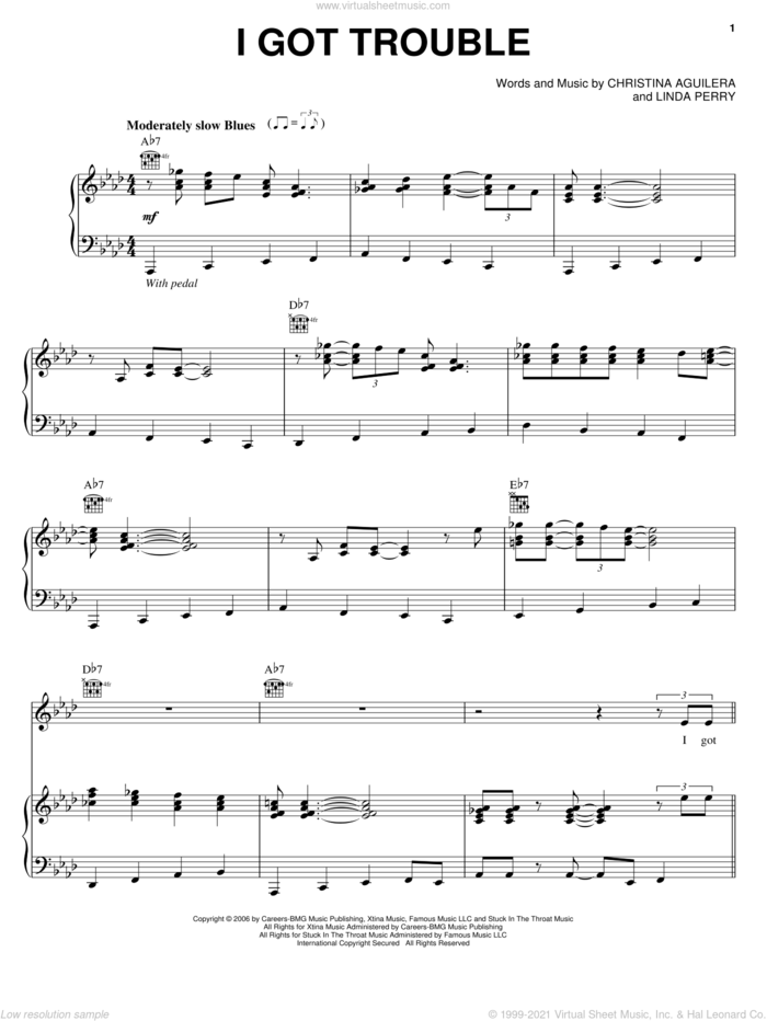 I Got Trouble sheet music for voice, piano or guitar by Christina Aguilera and Linda Perry, intermediate skill level