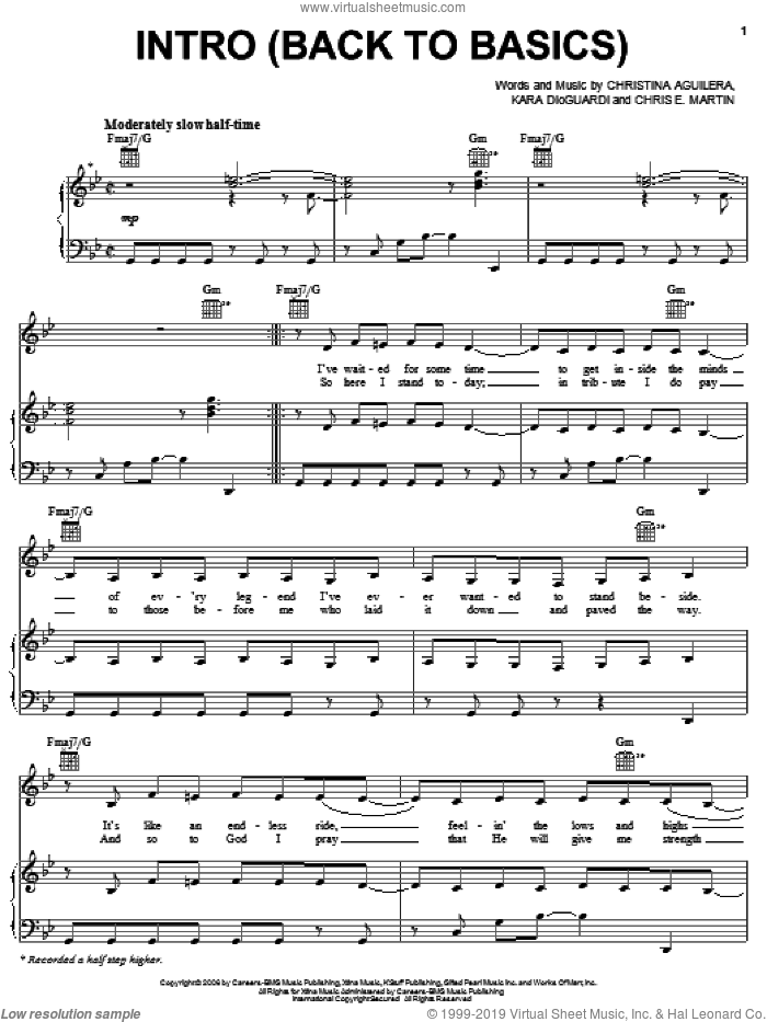 Intro (Back To Basics) sheet music for voice, piano or guitar by Christina Aguilera, Chris E. Martin and Kara DioGuardi, intermediate skill level