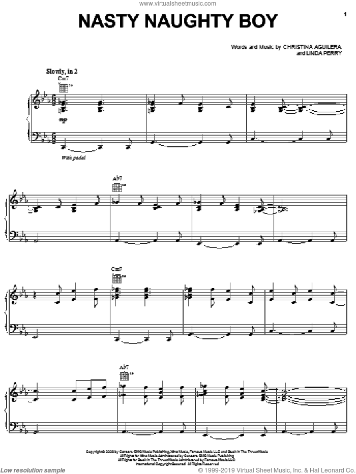 Nasty Naughty Boy sheet music for voice, piano or guitar by Christina Aguilera and Linda Perry, intermediate skill level