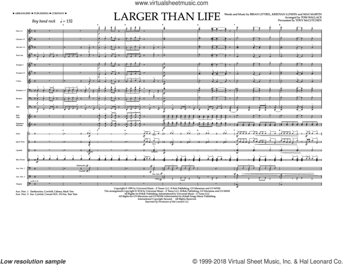 Larger Than Life (COMPLETE) sheet music for marching band by Max Martin, Backstreet Boys, Brian Littrell, Kristian Lundin and Tom Wallace, intermediate skill level