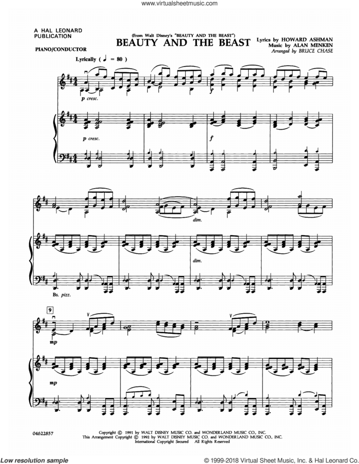 Beauty and the Beast (arr. Bruce Chase) (complete set of parts) sheet music for orchestra by Alan Menken, Alan Menken & Howard Ashman, Bruce Chase, Celine Dion & Peabo Bryson and Howard Ashman, intermediate skill level