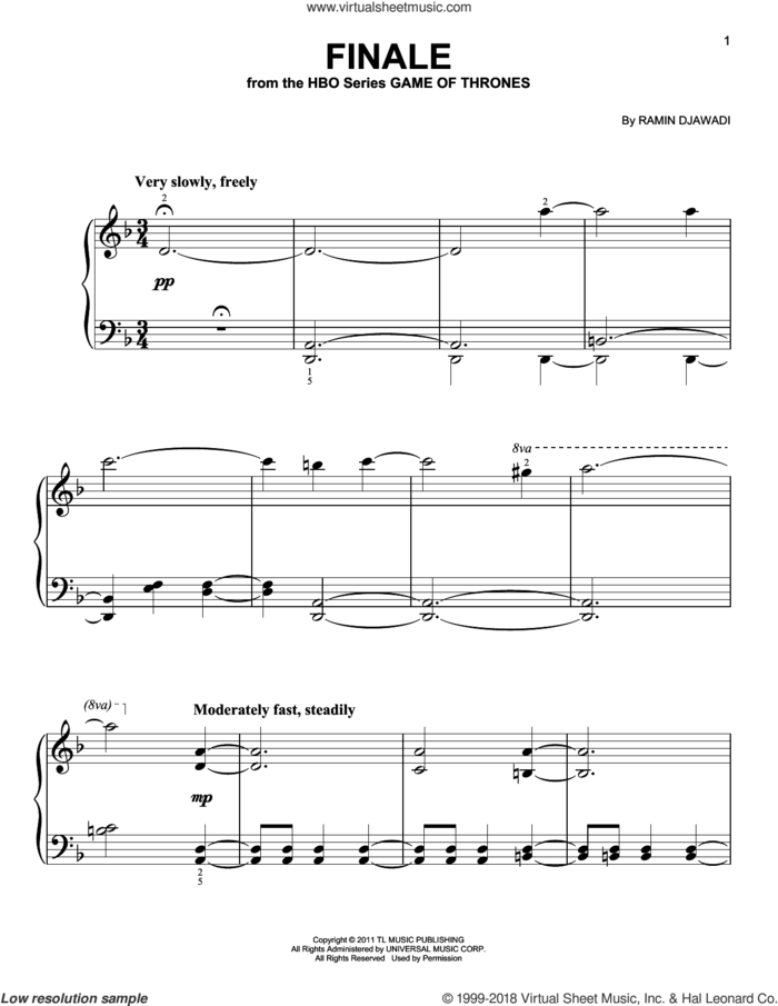 Finale (from Game of Thrones) sheet music for piano solo by Ramin Djawadi, classical score, easy skill level