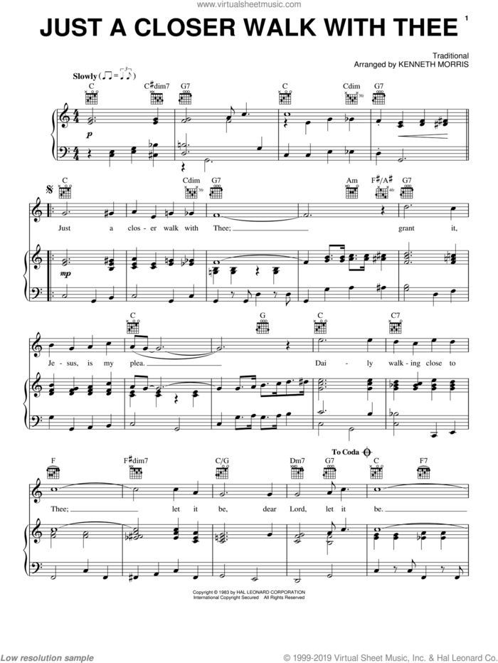 Just A Closer Walk With Thee sheet music for voice, piano or guitar by Kenneth Morris and Miscellaneous, intermediate skill level