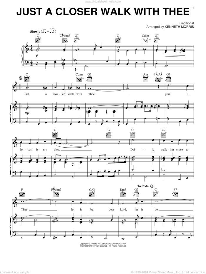 Just A Closer Walk With Thee sheet music for voice, piano or guitar by Kenneth Morris and Miscellaneous, intermediate skill level