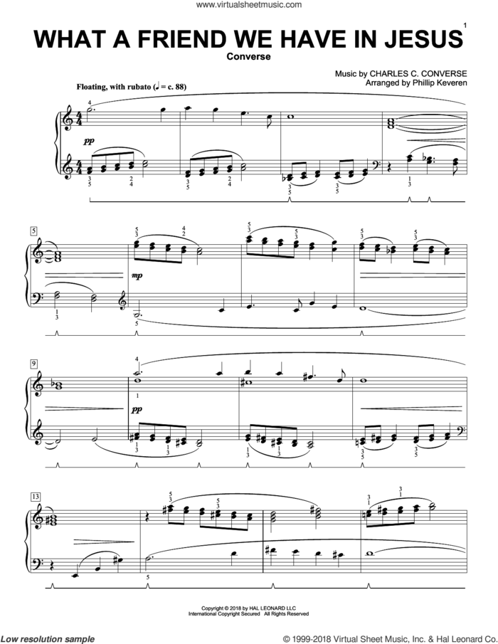 What A Friend We Have In Jesus [Classical version] (arr. Phillip Keveren) sheet music for piano solo by Joseph M. Scriven, Phillip Keveren and Charles C. Converse, classical score, intermediate skill level