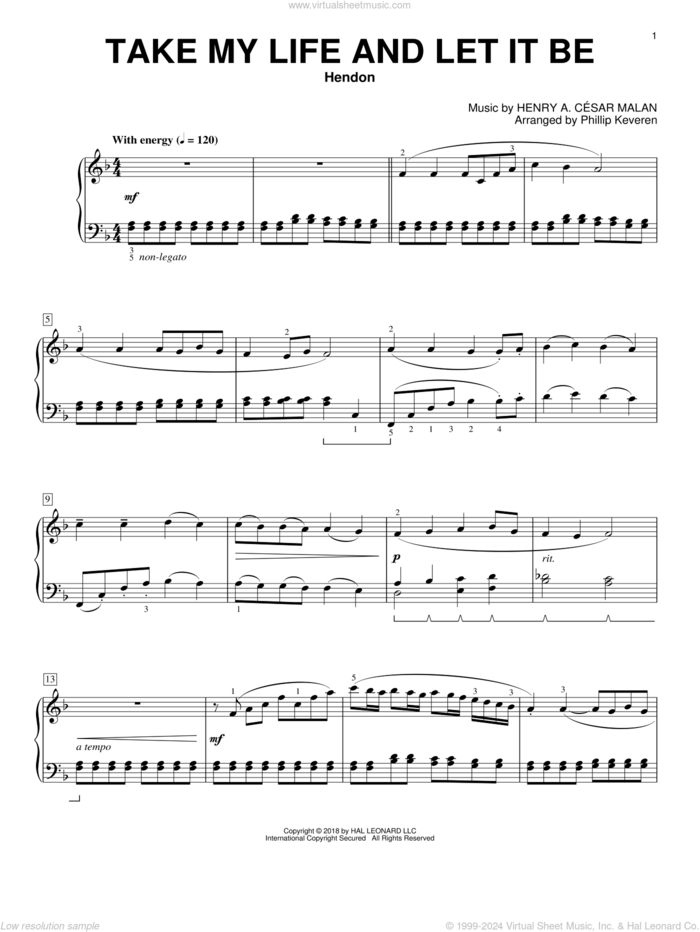 Take My Life And Let It Be [Classical version] (arr. Phillip Keveren) sheet music for piano solo by Frances R. Havergal, Phillip Keveren and Henry A. Cesar Malan, classical score, intermediate skill level