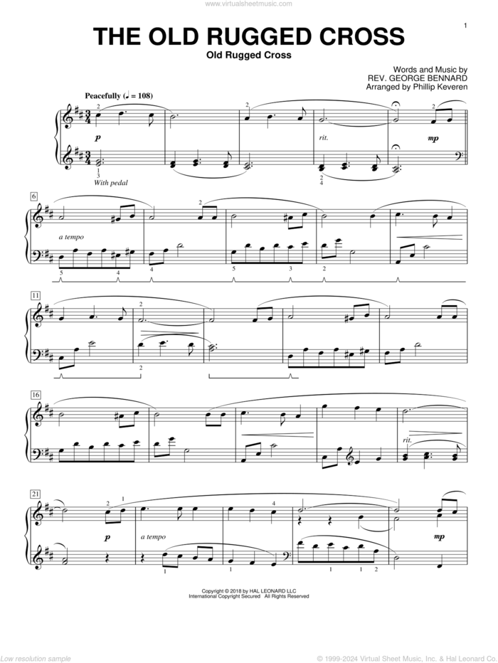 The Old Rugged Cross [Classical version] (arr. Phillip Keveren) sheet music for piano solo by Rev. George Bennard and Phillip Keveren, classical score, intermediate skill level