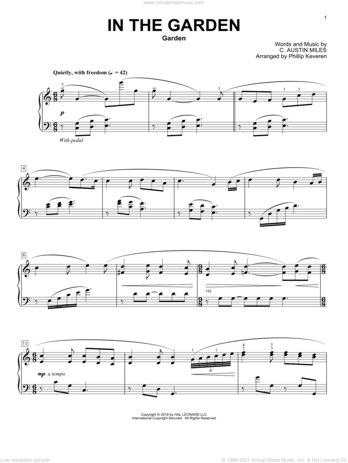 In The Garden [Classical version] (arr. Phillip Keveren) sheet music for piano solo by C. Austin Miles and Phillip Keveren, classical score, intermediate skill level