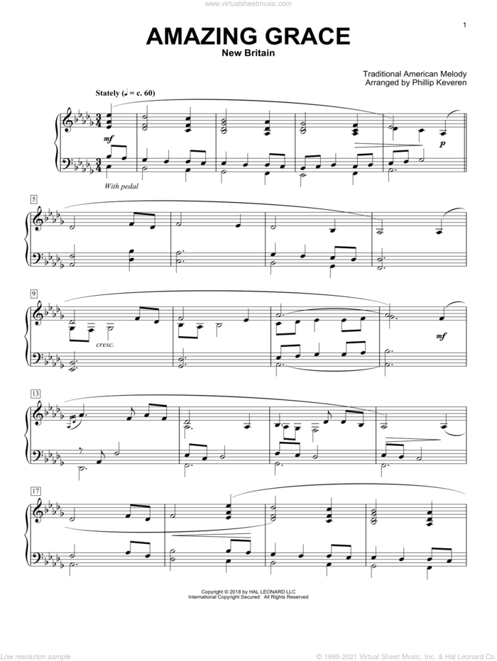 Amazing Grace [Classical version] (arr. Phillip Keveren) sheet music for piano solo by John Newton, Phillip Keveren, Edwin O. Excell and Miscellaneous, classical score, intermediate skill level