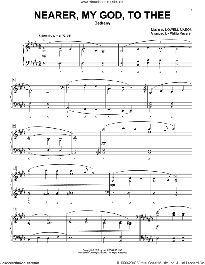 Nearer, My God, To Thee [Classical version] (arr. Phillip Keveren) sheet music for piano solo by Lowell Mason, Phillip Keveren, Genesis 28:10-22 and Sarah F. Adams, classical score, intermediate skill level