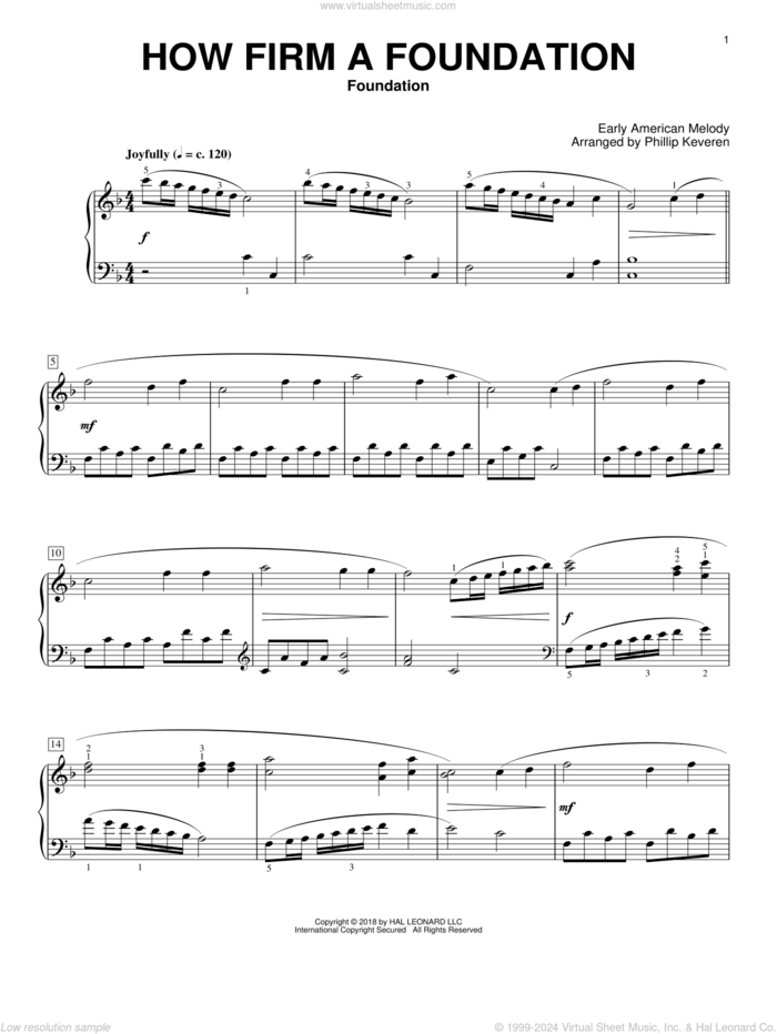 How Firm a Foundation [Classical version] (arr. Phillip Keveren) sheet music for piano solo by John Rippon, Phillip Keveren and Miscellaneous, classical score, intermediate skill level