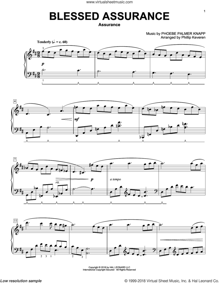 Blessed Assurance [Classical version] (arr. Phillip Keveren) sheet music for piano solo by Fanny J. Crosby, Phillip Keveren and Phoebe Palmer Knapp, classical score, intermediate skill level