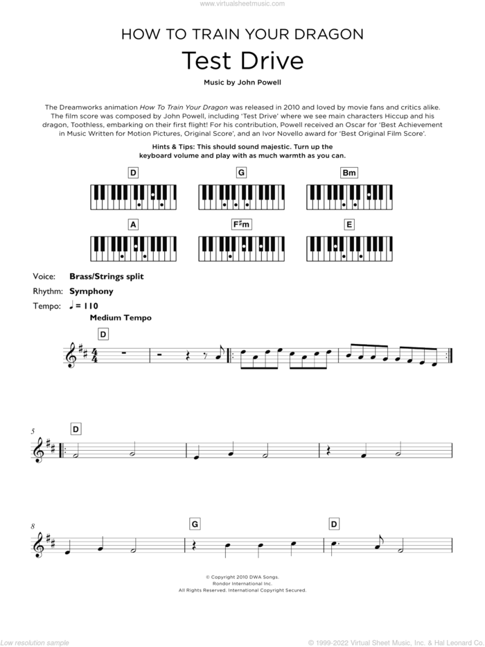Test Drive (from How to Train Your Dragon) sheet music for piano solo (keyboard) by John Powell, intermediate piano (keyboard)