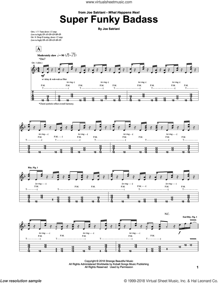 Super Funky Badass sheet music for guitar (tablature) by Joe Satriani, intermediate skill level