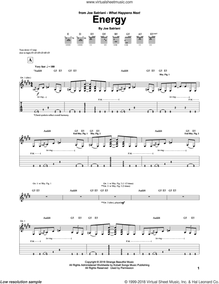Energy sheet music for guitar (tablature) by Joe Satriani, intermediate skill level