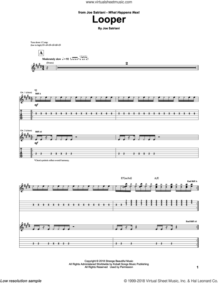 Looper sheet music for guitar (tablature) by Joe Satriani, intermediate skill level