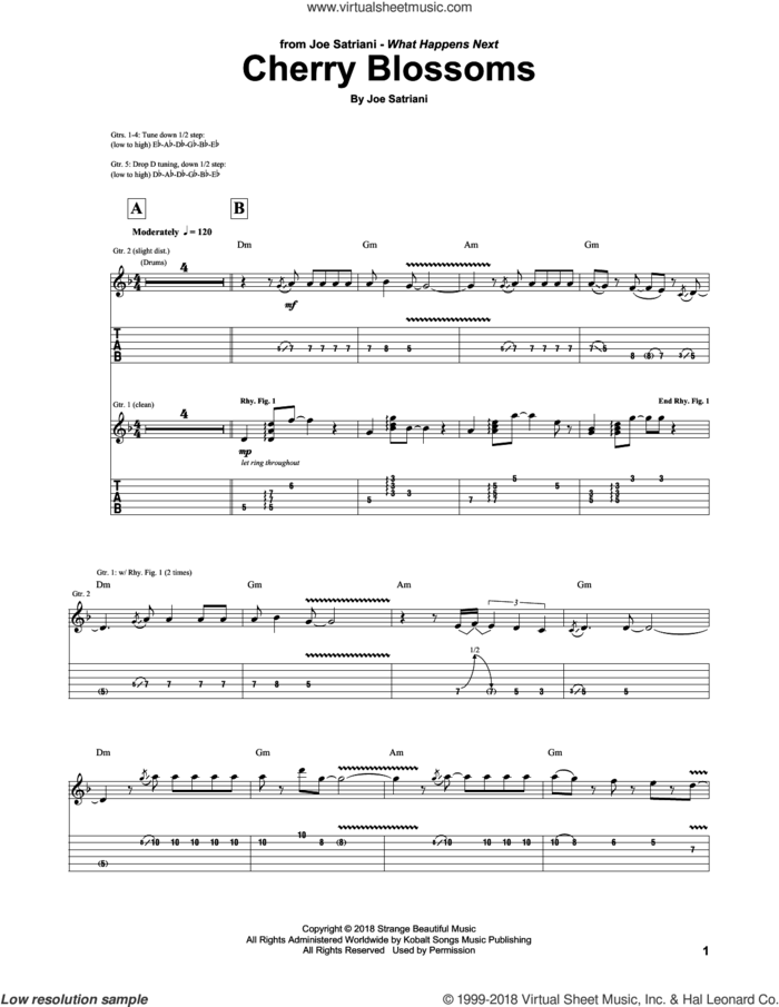 Cherry Blossoms sheet music for guitar (tablature) by Joe Satriani, intermediate skill level