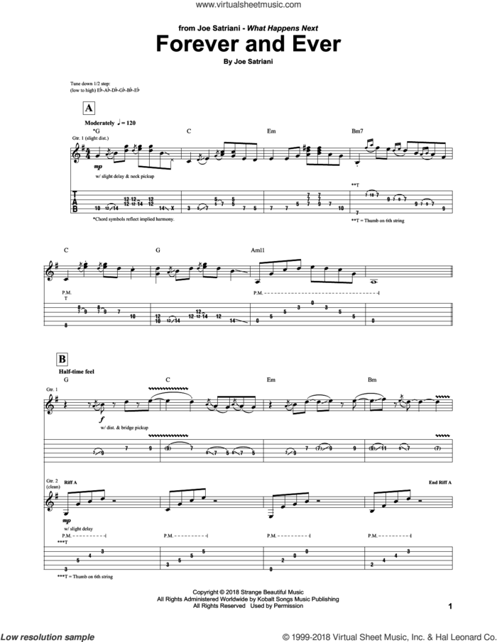 Forever And Ever sheet music for guitar (tablature) by Joe Satriani, intermediate skill level