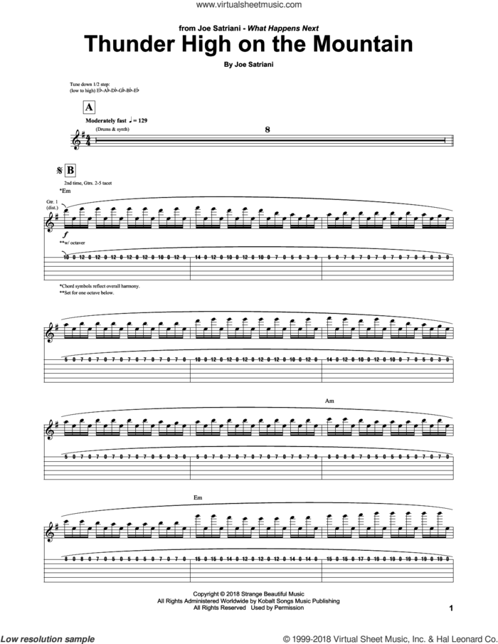 Thunder High On The Mountain sheet music for guitar (tablature) by Joe Satriani, intermediate skill level