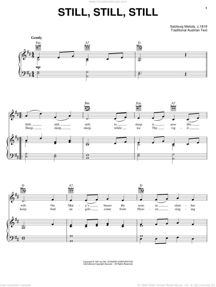 Still, Still, Still sheet music for voice, piano or guitar by Salzburg Melody and Miscellaneous, intermediate skill level