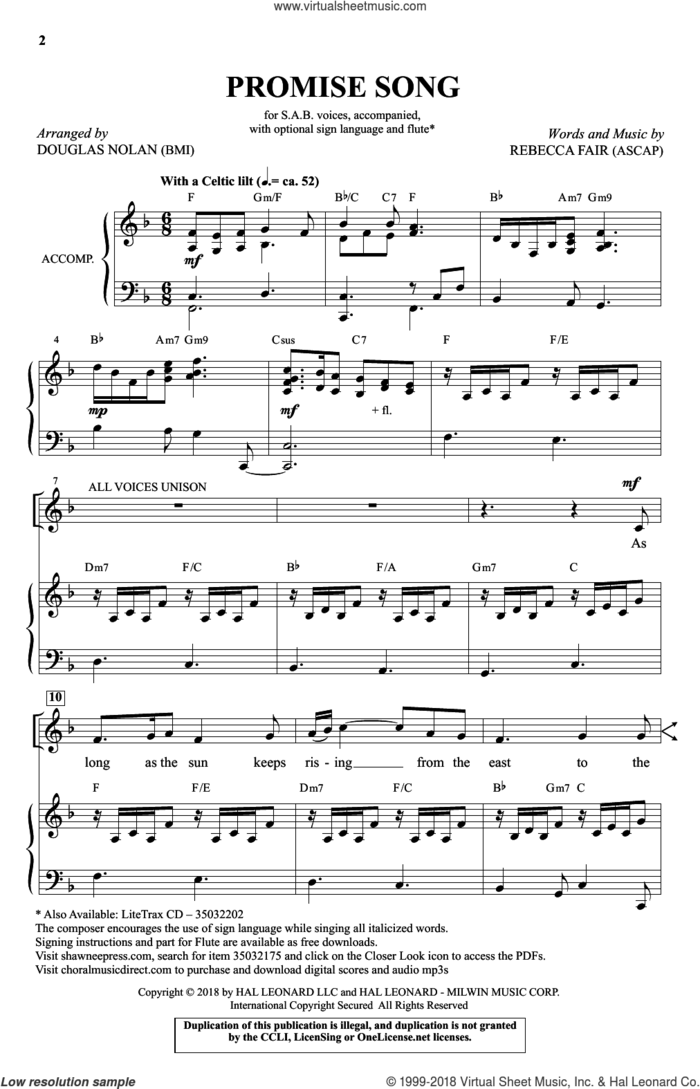 Promise Song sheet music for choir (SAB: soprano, alto, bass) by Rebecca Fair and Douglas Nolan, intermediate skill level