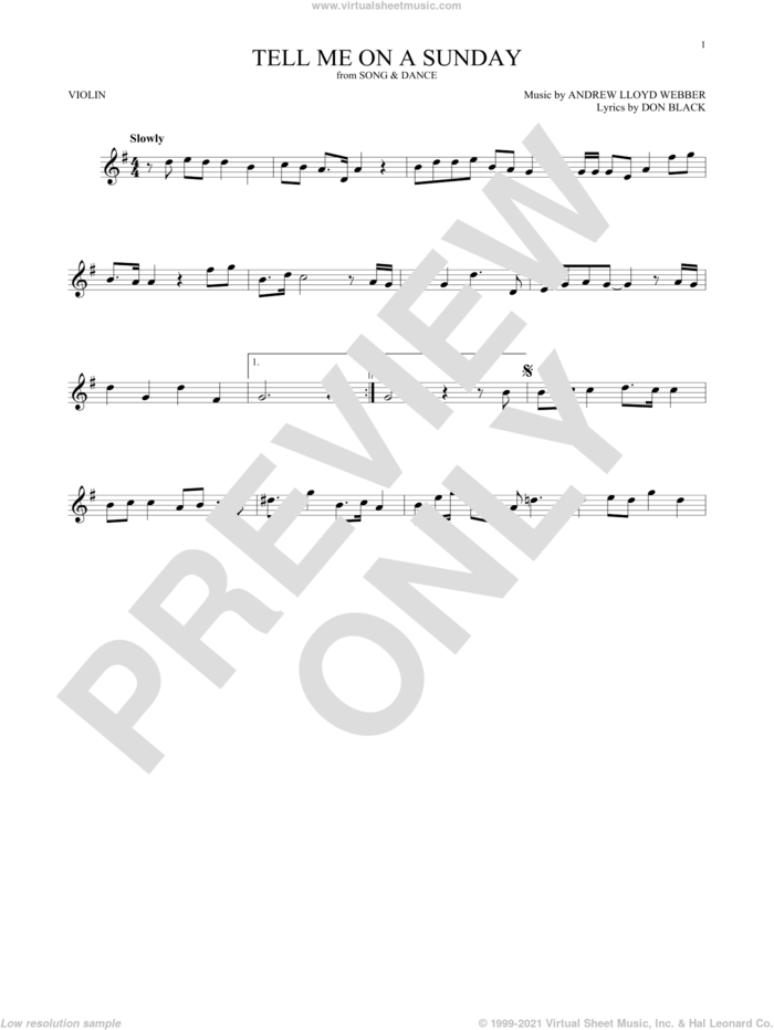 Tell Me On A Sunday sheet music for violin solo by Andrew Lloyd Webber and Don Black, intermediate skill level