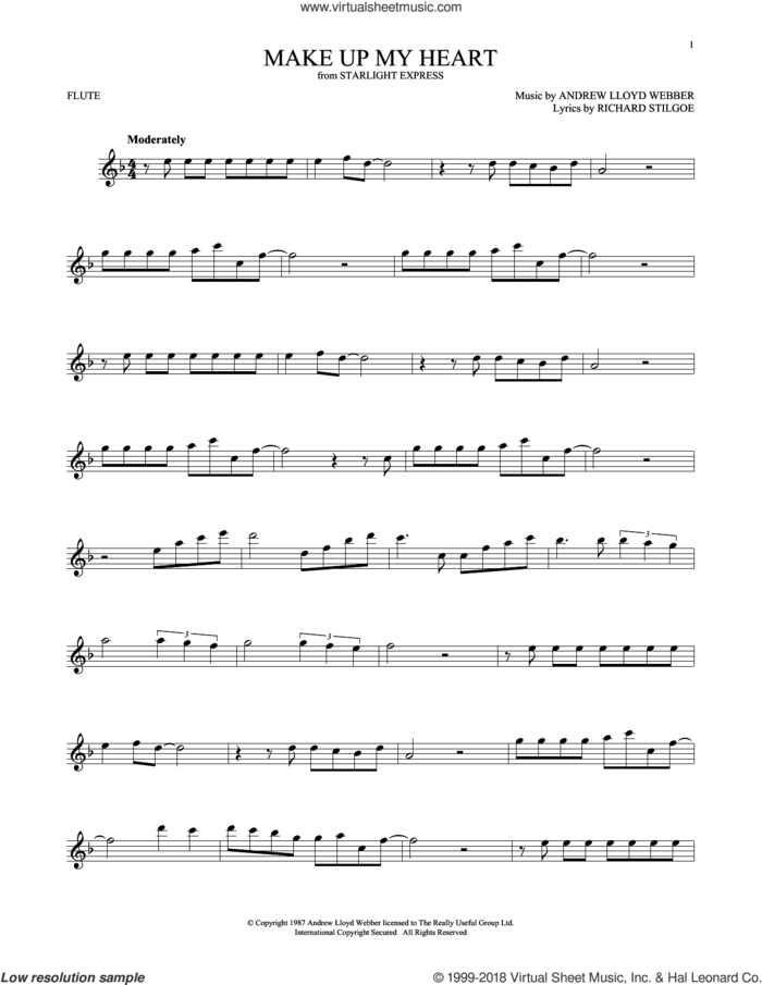 Make Up My Heart sheet music for flute solo by Andrew Lloyd Webber and Richard Stilgoe, intermediate skill level