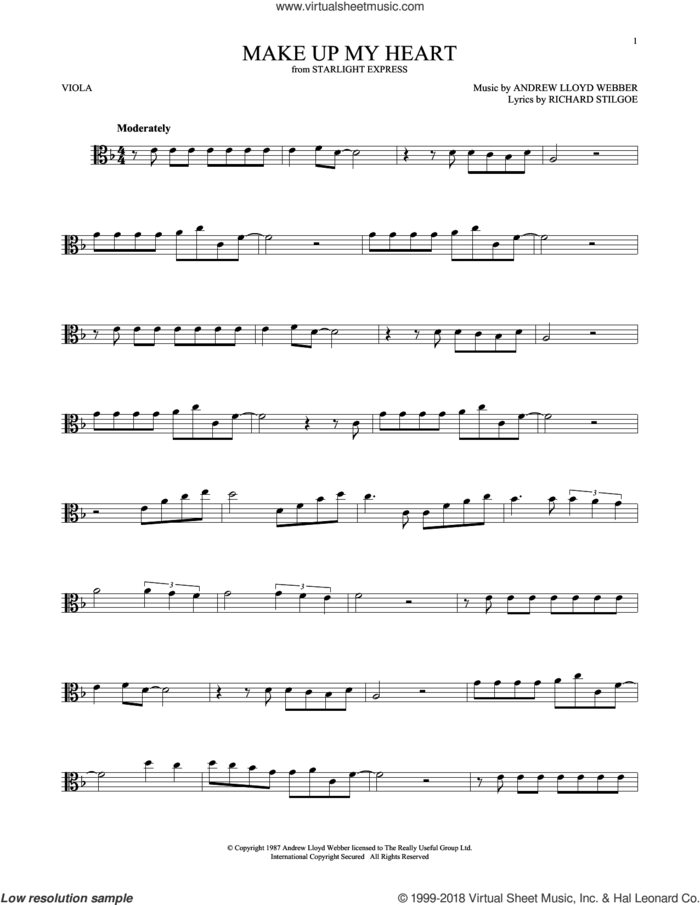 Make Up My Heart sheet music for viola solo by Andrew Lloyd Webber and Richard Stilgoe, intermediate skill level