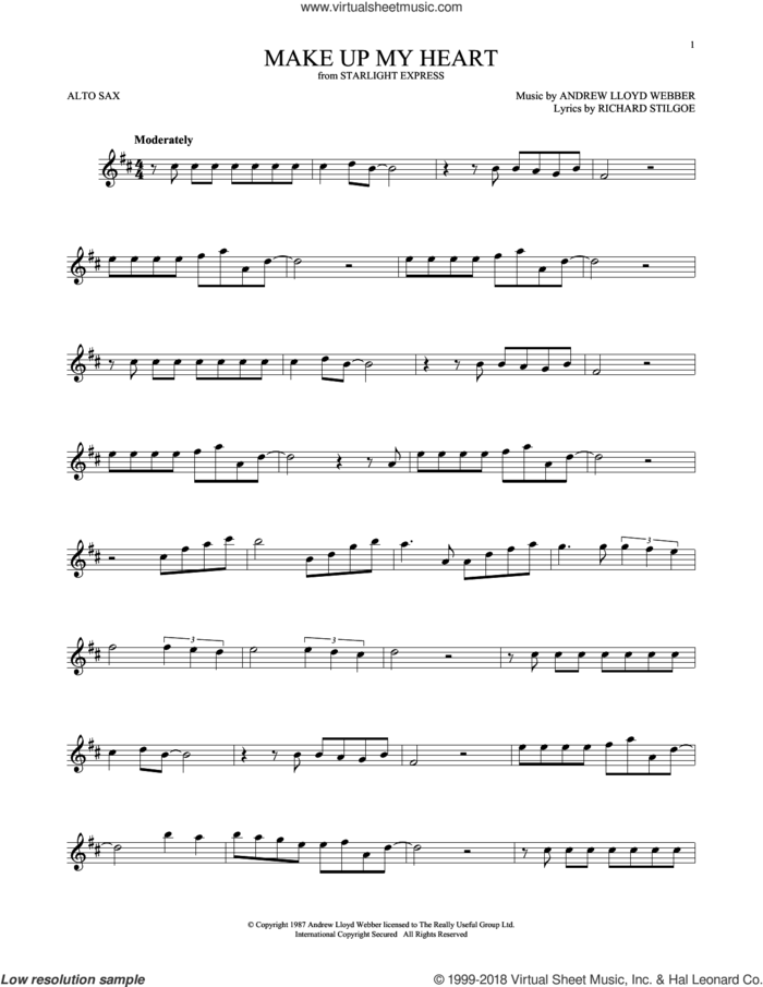 Make Up My Heart sheet music for alto saxophone solo by Andrew Lloyd Webber and Richard Stilgoe, intermediate skill level