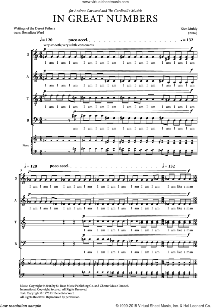 In Great Numbers sheet music for choir (SATB: soprano, alto, tenor, bass) by Nico Muhly, classical score, intermediate skill level