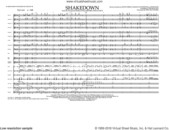 Shakedown (COMPLETE) sheet music for marching band by Bob Seger, Harold Faltermeyer, Keith Forsey and Tom Wallace, intermediate skill level