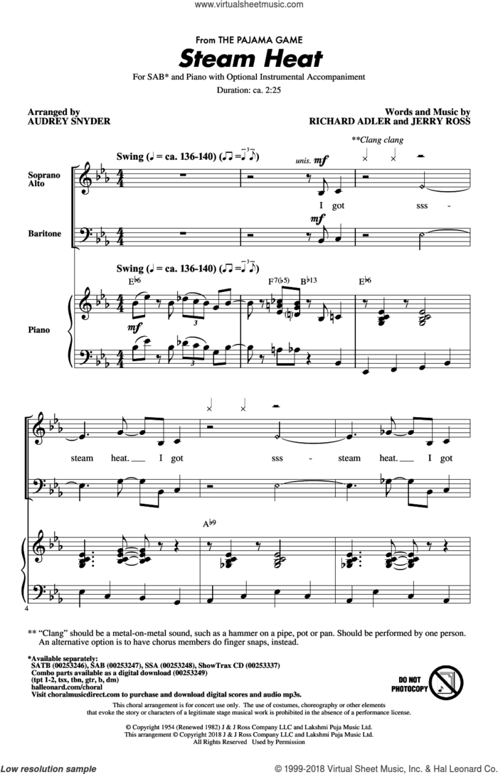 Steam Heat sheet music for choir (SAB: soprano, alto, bass) by Richard Adler, Audrey Snyder and Jerry Ross, intermediate skill level