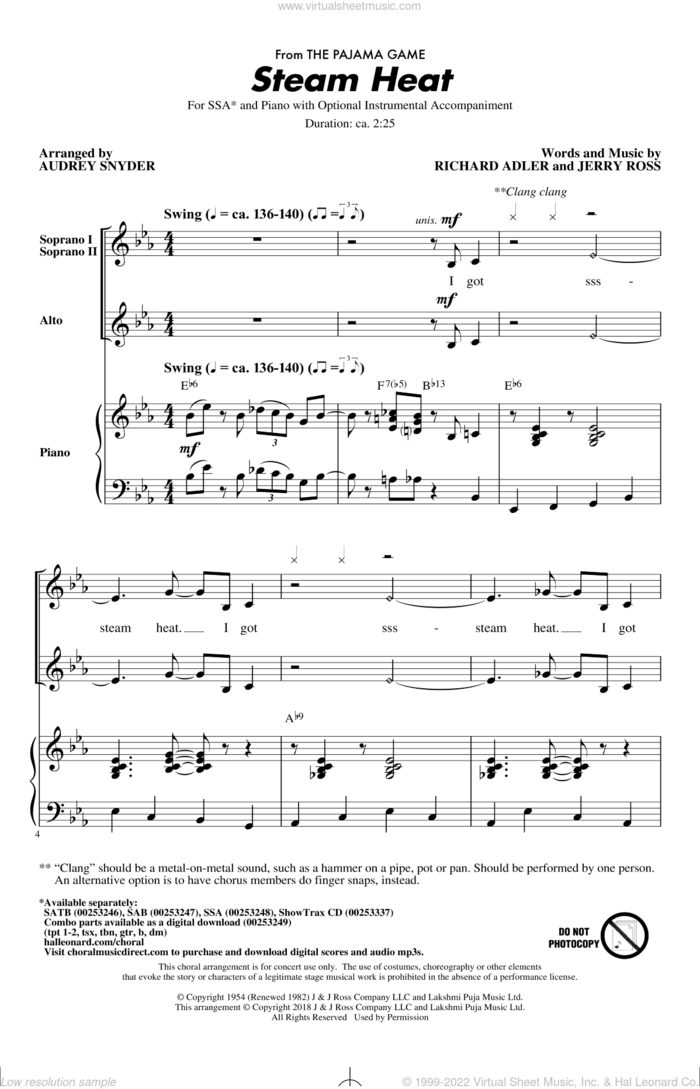 Steam Heat sheet music for choir (SSA: soprano, alto) by Richard Adler, Audrey Snyder and Jerry Ross, intermediate skill level