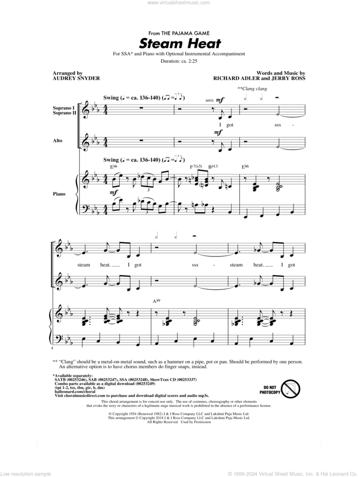 Steam Heat sheet music for choir (SSA: soprano, alto) by Richard Adler, Audrey Snyder and Jerry Ross, intermediate skill level