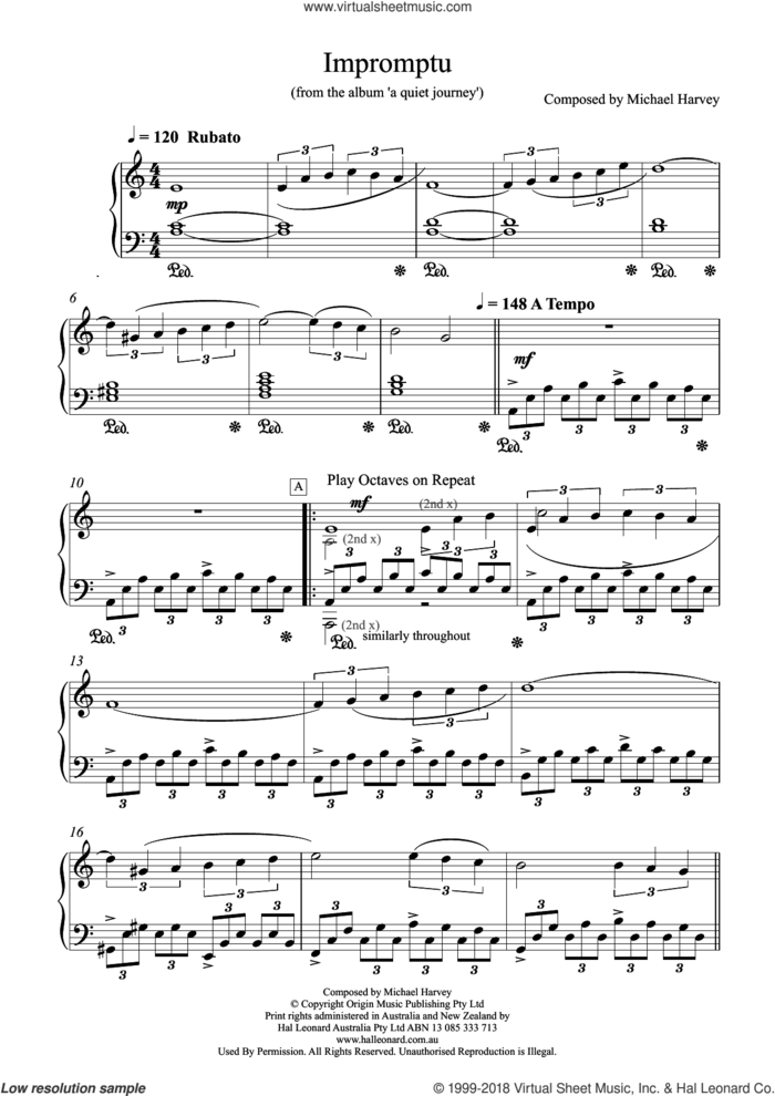 Impromptu sheet music for piano solo by Michael Harvey, intermediate skill level