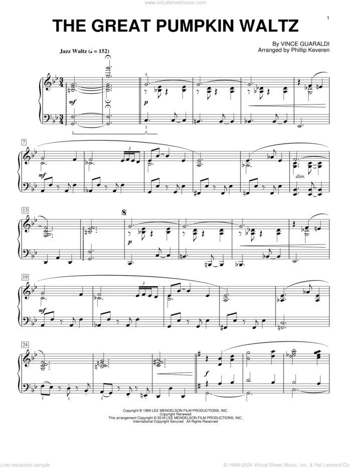 The Great Pumpkin Waltz (arr. Phillip Keveren) sheet music for piano solo by Vince Guaraldi and Phillip Keveren, intermediate skill level