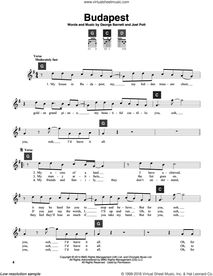 Budapest sheet music for guitar solo (ChordBuddy system) by George Ezra, George Barnett and Joel Pott, intermediate guitar (ChordBuddy system)
