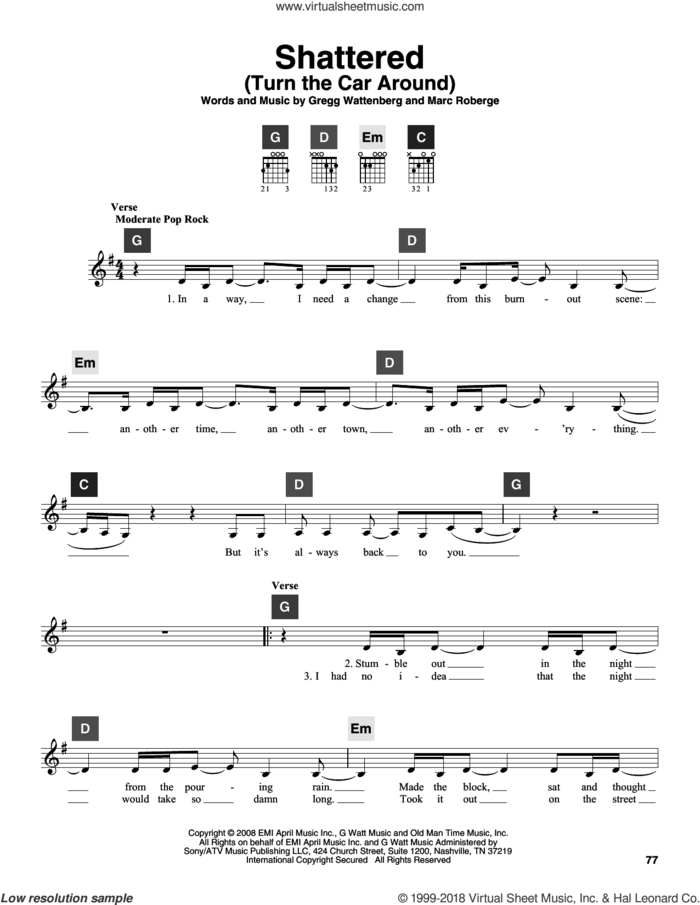 Shattered (Turn The Car Around) sheet music for guitar solo (ChordBuddy system) by O.A.R., Gregg Wattenberg and Marc Roberge, intermediate guitar (ChordBuddy system)