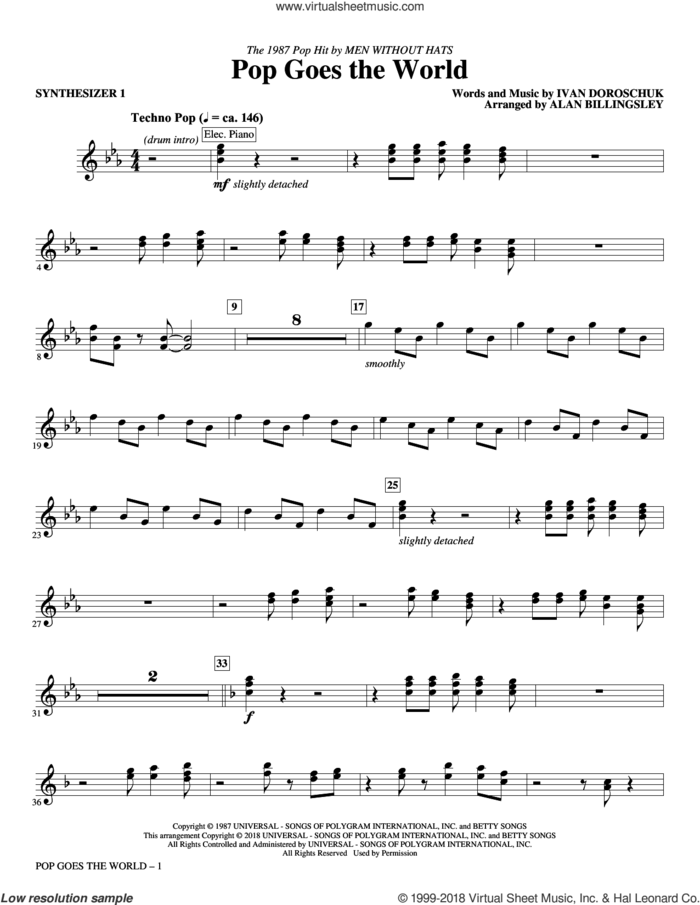 Pop Goes the World (complete set of parts) sheet music for orchestra/band by Alan Billingsley, Ivan Doroschuk and Men Without Hats, intermediate skill level
