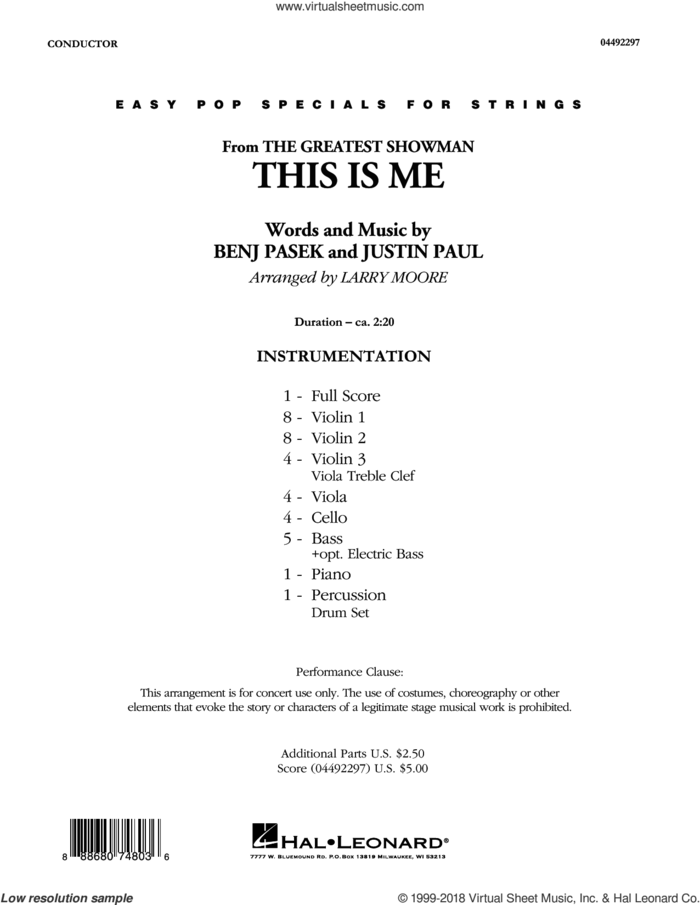 This Is Me (from The Greatest Showman) (COMPLETE) sheet music for orchestra by Benj Pasek, Justin Paul and Larry Moore, intermediate skill level