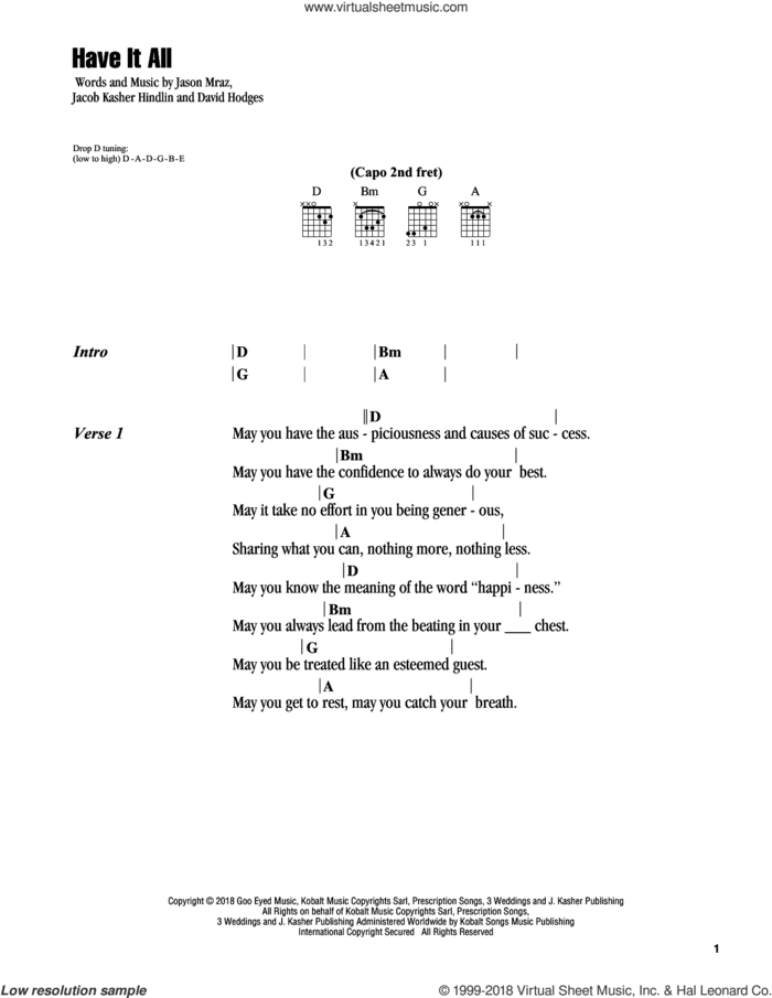 Have It All sheet music for guitar (chords) by Jason Mraz, David Hodges and Jacob Kasher Hindlin, intermediate skill level