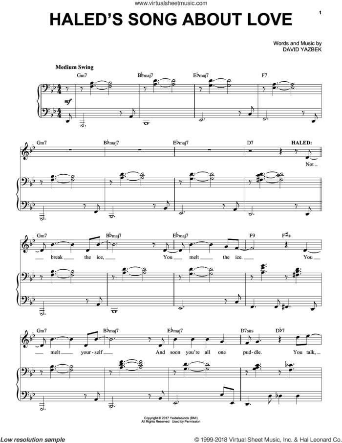 Haled's Song About Love sheet music for voice and piano by David Yazbek, intermediate skill level