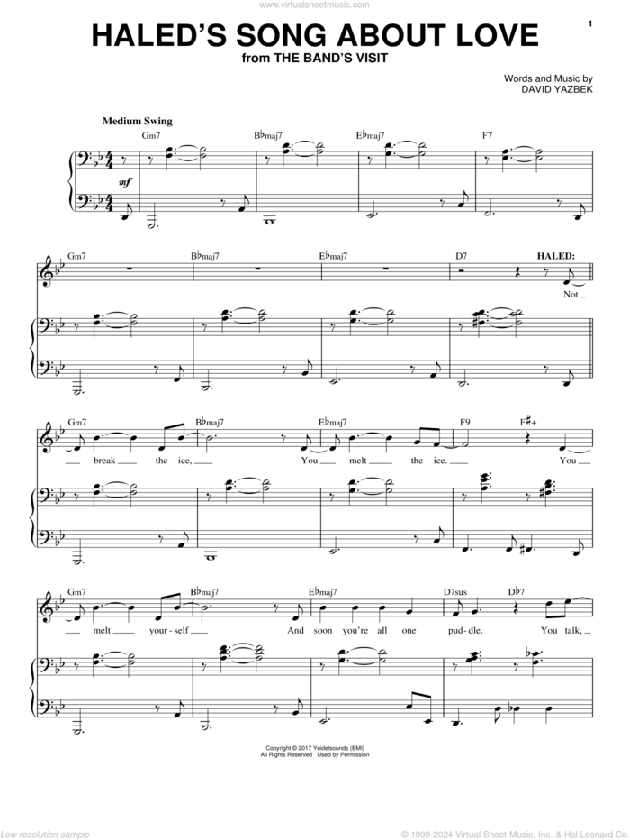 Haled's Song About Love sheet music for voice and piano by David Yazbek, intermediate skill level