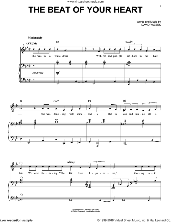 The Beat Of Your Heart (from The Band's Visit) sheet music for voice and piano by David Yazbek, intermediate skill level