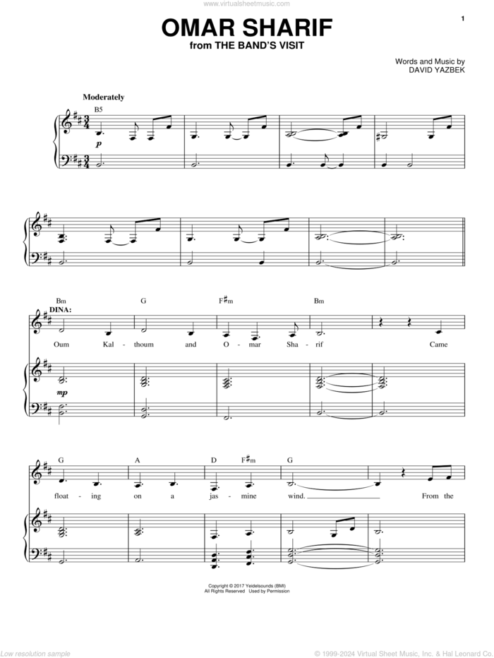 Omar Sharif (from The Band's Visit) sheet music for voice and piano by David Yazbek, intermediate skill level